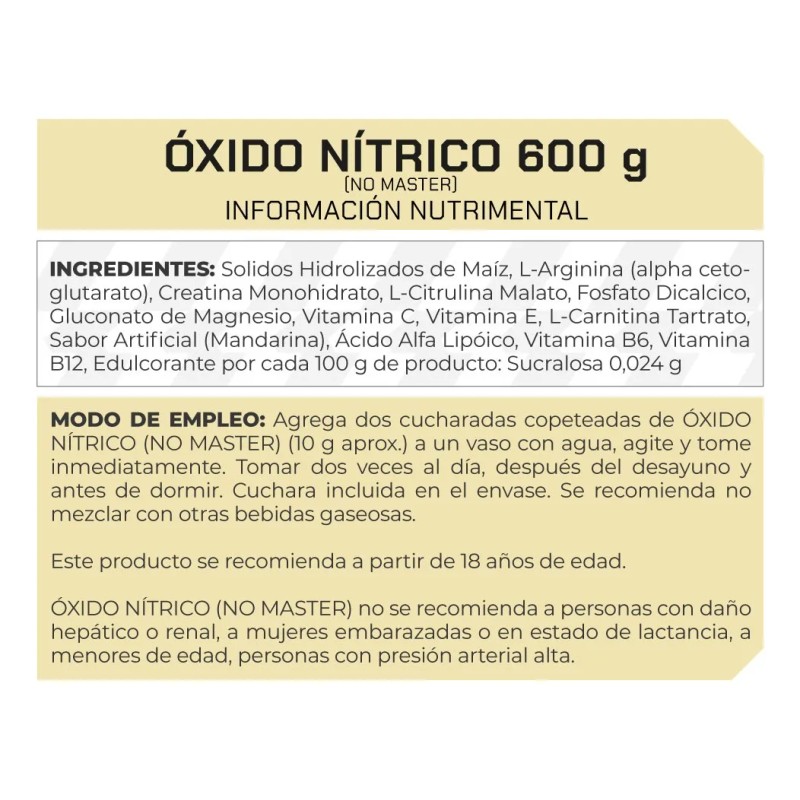 Oxido Nítrico ( No Master ) (600 Gr) Prowinner Sabor