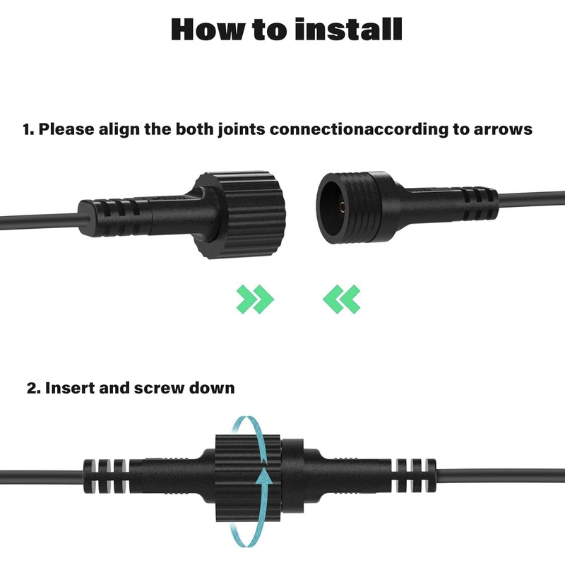 Waterproof Extension Cable for Solar Outdoor String Lights, 6 Ft