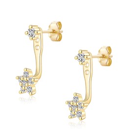 VYYU Gold Earrings for Women Girls, Special Dangle Cubic Zirconia Flower Studs Beautiful Daisy Ear Jewellery | Yellow Gold Plated Hypoallergenic Earings Drop Christmas Birthday Gifts