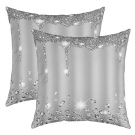 Feelyou Set of 2 Diamond (No Diamond) Throw Pillow Covers, Jewelry Grey Cushion Case for Home Living Room Decor, Reversible Bling Party Decorative Throw Cushion Case, 16x16 Inches