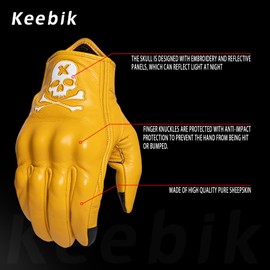 Keebik Goatskin Leather Motorcycle Motorbike Powersports Racing Gloves Reflective Skull Touchscreen for Men and Women Model (HEE6, X-Large)