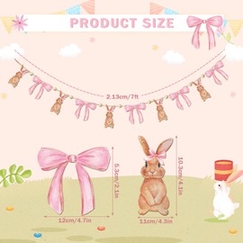 Glitinsel Easter Bow Bunny Wooden Garland Watercolor Banner Cute Beads Hanging Garland Rustic Farmhouse Spring Decor for Festive Party Office School Supplies