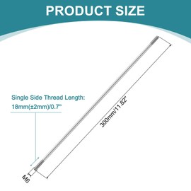 sourcing map 2pcs Double Ended Stud Screws, M6x300mm 304 Stainless Steel Dual Threaded Rod Bolts with Nuts and Flat & Lock Washers Double End Threaded Stud Screw Bolt for House Maintenance