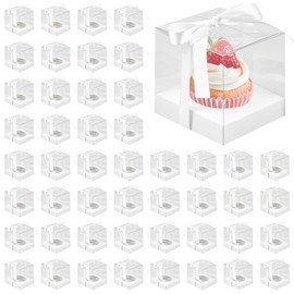 Axigundaone 60 Pcs Clear Cupcake Boxes Single 3.5 Inch, White