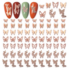 DANNEASY 70pcs Butterfly Nail Charms 3d Nail Butterfly Charms for Nails Design Alloy Nail Jewels Nail Decoration for Acrylic Nails DIY Craft Nail Art Accessories (Rose Gold/7style)