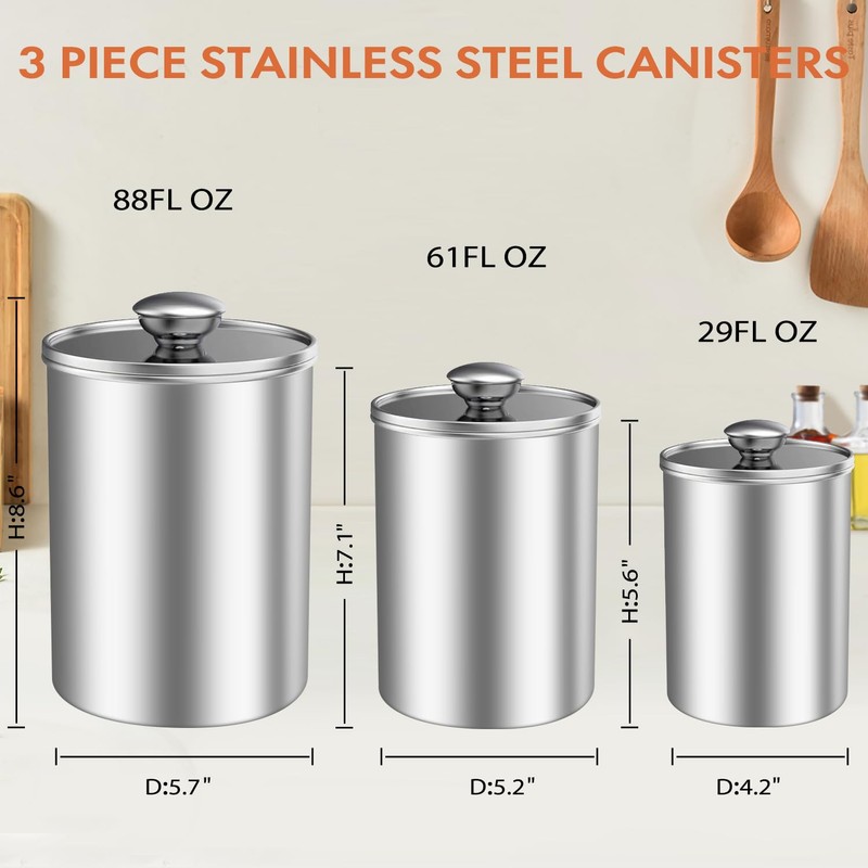 ENLOY Stainless Steel Food Storage Container Set of 3, 88/61/29