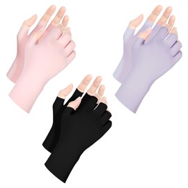 UV Gloves for Gel Nail Lamp, 6 Pcs (3 Pair) Anti UV Gloves for Gel Nail Lamp, Protection Glove for Manicures, Professional Fingerless Nails Tech Glove for Home Salon Use Nails DIY Accessories(3 Color)