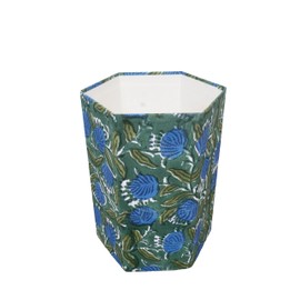 Generic 3.3 Gallon Cotton Hand Block Printed Paper Waste Basket |Small Decorative Trash Can for Housewarming Gifts in Living Room, Bedroom, Bathroom | Eco-Friendly, Plastic-Free (1, D. GREEN & BLUE)