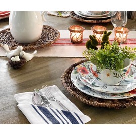 All Cotton and Linen Navy and White Striped Cloth Napkins Set of 6, 100% Cotton, Farmhouse Dinner Napkins, 18x18