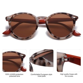 SOJOS Retro Round Polarized Sunglasses for Women Men Classic Vintage Sunnies SJ2069, Brown Tortoise/Brown
