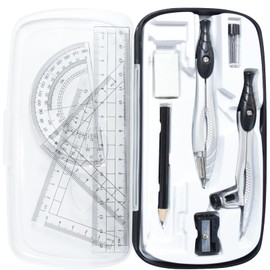 SAYEEC Geometry Set, 10 Pcs Math Protractor Compasses Kit with Ruler, Triangles, Eraser, Sharpener, Lead Refills, Pencil, Storage Box, Drafting Drawing Tools for Architects Engineers Artists Students