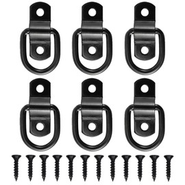 VEEBELL 6 Pack D Ring Tie Down Anchors, Heavy Duty 1/4" Trailer D Rings with 2400 lbs Break Strength, Surface Mount Tie Down Hooks for Truck Bed, Trailer, Cargo, Motorcycle & ATV (6, Black)