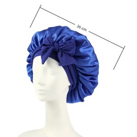 Mcoser Blue Silk Sleep Bonnets for Women,Adjustable Night Sleeping Cap,Elastic Band Silk Bonnet with Bow for Confinement Beauty&Hair Care
