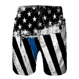 AIRMARK Mens Swim Trunks,American Flag with Thin Blue Line Grunge Patriotic Background Quick Dry Summer Board Beach Shorts with Mesh Lining and Pockets 2XL