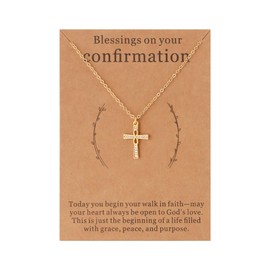 Lcherry Baptism Gifts Infinity Cross Necklace for Women, Gold-plated Cross Pendant Baptism Necklace for Women