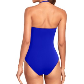 Holipick Women Red White Blue Strapless Bandeau One Piece Swimsuits Tummy Control Bathing Suits Halter Strapless Swimwear L