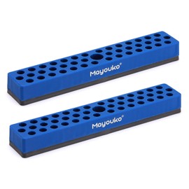 Mayouko 1/4" Magnetic Hex Bit Holder Rack Organizer, 43 Holes, 1/4-Inch Drill Bit Holder, Blue, 2 Racks, Magnetic Bit Holder with Magnet Base for Screwdriver Bits