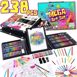 Dinonano - Set de Arte de Dibujo y Pintura para Niños - 238 Piezas Marcadores de Pintura Set para Colorear Kit de Suministros Escolares Bloc de Bocetos Caballete Pasteles al Óleo Crayones Lápices de