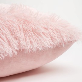Sienna Fluffy Shaggy Pack of 2 x Cushion Covers 45 x 45 cm Square Long Soft Fibre Home Sofa Pillow Couch Reversible Set, 18" x 18" - Blush Pink