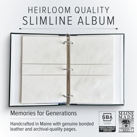 Gallery Leather Slimline Photo Album for 4x6 Pictures with Slip-In Pockets and Writing Space Holds 120 Photos Premium Bonded Leather 3-Ring Binder, Made in USA, Acadia Burgundy - 11.75" x 8"