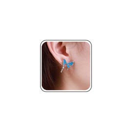 Inilbran Boho Butterfly Stud Earrings Vintage Blue Butterfly Earrings Silver Enamel Butterfly Stud Earrings Minimalist 3d Butterfly Charm Earrings Jewelry for Women and Girl