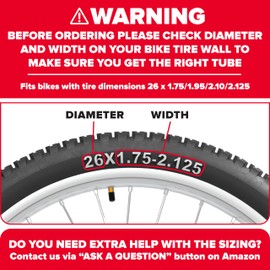 Ultraverse 26" Bike Inner Tubes 26 x 1.75, 1.95, 2.10, 2.125 – Butyl Rubber Bicycle Tubes with Schrader Valve – Compatible with Mountain, Cruiser, City & Kids Bikes – Set of 2