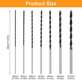 Beam Drill Set, Wood Drill Bit Set 4, 5, 6, 7, 8, 10, 12 mm x 300 mm Long Wood Spiral Drill Bit, Shatterproof Auger Drill, Long Formwork Drill Bit Set for Hardwood, Softwood, Plywood