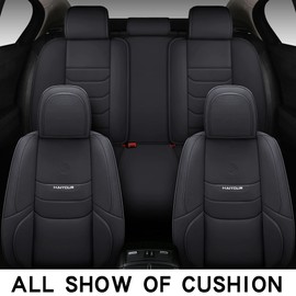 HAITOUR Full Coverage Leather Car Seat Covers Full Set Universal Fit for Most Cars Sedans Trucks SUVs with Waterproof Leatherette in Automotive Seat Cover Accessories(Full Set, Black)