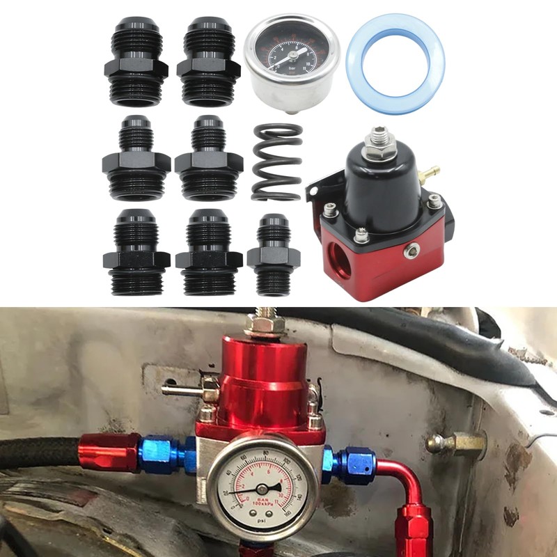 Vkinman Fuel Pressure Regulator 6AN, Black-Red Fuel Adjustable Universal Pressure