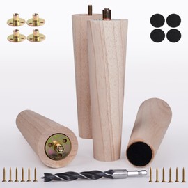 PBUY 8 Inch Unfinished Rubberwood Furniture Legs Set of 4 Heavy Duty, Replacement Wood Legs for Couch, Sofa, Ottoman,Table - Solid Wood Cabinet Feet Bed Support Legs