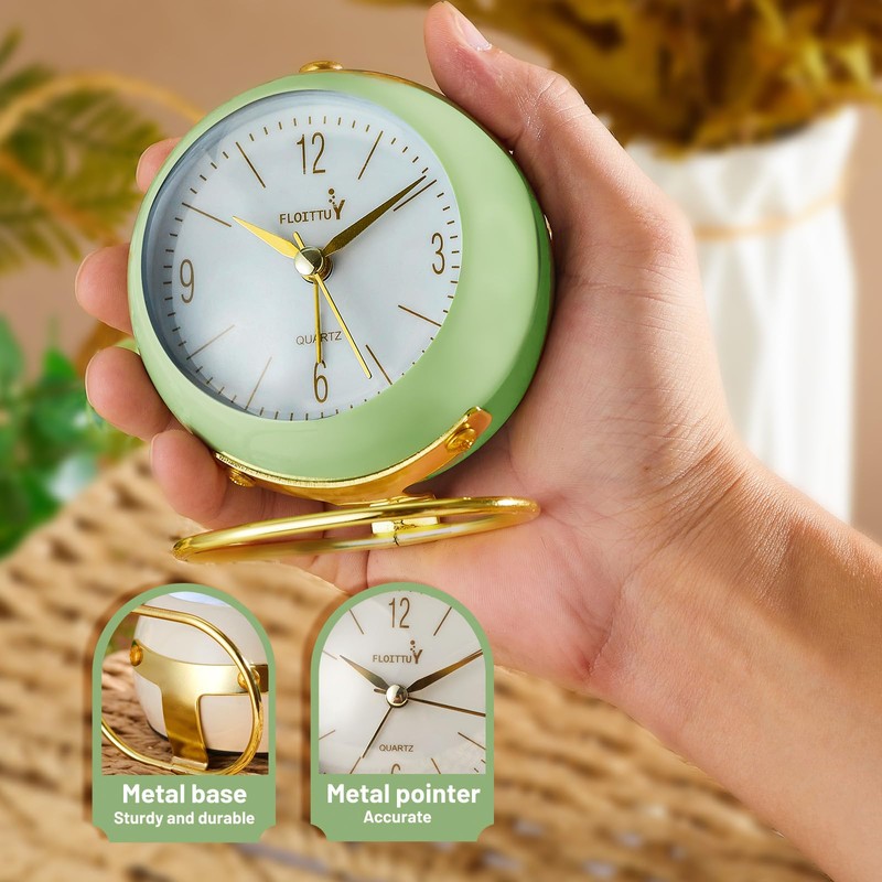 FLOITTUY Silent Table Analog Alarm Clock No Ticking, Lighted on