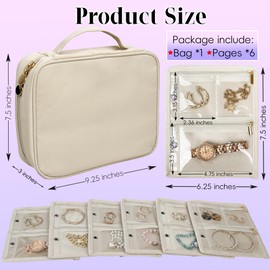 LingLingo Travel Jewelry Organizer Case,Small Jewelry Bags Jewelry Storage Book Binder with Clear Zipper Velvet Pouch for Traveling,Earrings, Rings, Necklace, Bracelet (White)