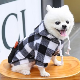 Dog Hoodie for Small Medium Large Dogs,Plaid Dog Hoodie with Zipper Pocket,Fleece Dog Christmas Outfit for All Sized Dogs, Dog Cold Weather Coats for Dogs 1~90lbs(4XL,Plaid White)
