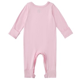 Exemaba Baby & Toddler Zip Sleepsuits Rayon of Bamboo Newborn Pyjamas with Reversible Mittens, Footless Sleep N Play, Long Sleeve Romper(Pink,12-18 Months)