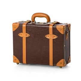COTRUNKAGE 16" Carry On Suitcase Cute Pu Overnight Vintage Trunk Luggage Bag for Women with Strap, Cocoa Brown