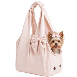 Fashion Dog Purse Carrier for Small Dogs, Soft-Sided Dog Bag Carrier with 4 Large Pockets, No Collapse, Lightweight, Smart Zipper Lock, Comfortable Puppy Cats Rabbit Carrier for Travel, Outdoor(Pink)