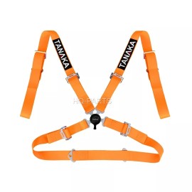 TANAKA X 2 TANAKA UNIVERSAL ORANGE 4 POINT CAMLOCK RACING SEAT BELTS HARNESSES 2"