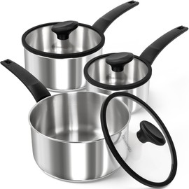 MICHELANGELO Stainless Steel Saucepan with Lid 1QT & 2QT & 3QT, Triply Stainless Steel Saucepans with Bakelite Handle, Premium Nonstick Sauce Pot Set for Kitchen Cooking, Induction Compatible