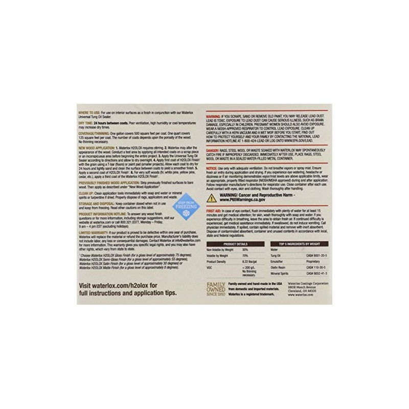Waterlox H2OLoX Water Based - Gloss Finish - Quart