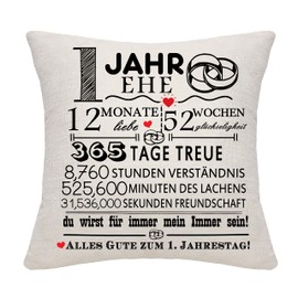 Bommex 1 Year of Marriage Gift 1st Wedding Anniversary Pillow Cover Keepsake Decoration Gift for Couples Parents Women Men Mom Dad Husband Wife Grandma Grandpa Aunt Uncle Friends (1st Anniversary)
