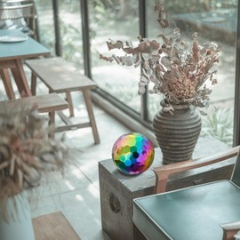 304 Stainless Steel Gazing Ball Sculptures Diamond Ball Decoration Mirror Hollow Decor Ball Reflective Garden Sphere Hollow Metal Ball Ornament Statues Gazing Globe for Home Garden (Rainbow 8 inch)