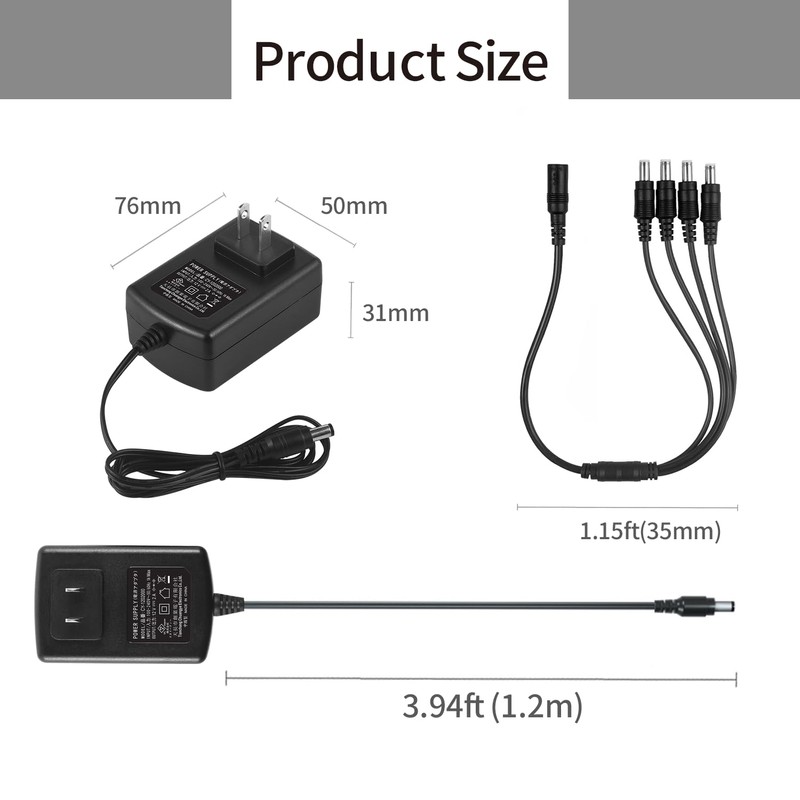 Security-01 PSE取得 AC to DC 12V 2A アダプター 1〜4スプリッタケーブル ACアダプター