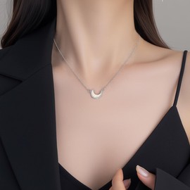 SLUYNZ Solid 925 Sterling Silver Moon Choker Necklace for Women Teens CZ Moon Pendant Necklace (A-Sterling Silver)