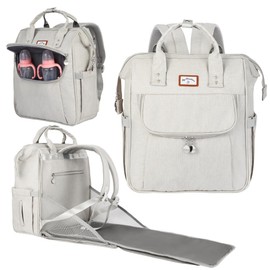 OMBRAT Diaper Bag Backpack, with Diaper Changing Table Backpack, Foldable Diaper Pad, Lightweight Large Capacity, Essential Diaper Bag for Daily Travel (Light Gray)