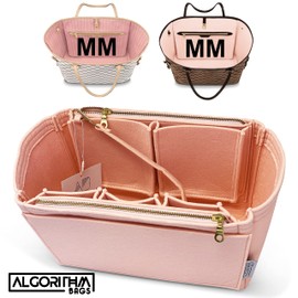 AlgorithmBags Purse Organizer Insert | designed for LV Neverfull GM MM PM | Luxury Bag Shaper Liner Divider Protector | 3mm Felt (MM Zipper, Rose Ballerine)