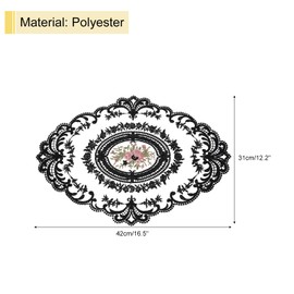 sourcing map Retro Lace Placemat 12x16-in Oval Embroidered Table Place Mats French Crochet Doilies Coasters Cup Mat for Home Wedding, Black