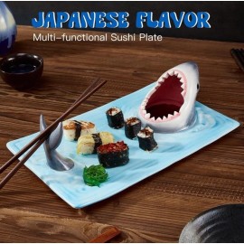 Exlipo Jaws Sushi Plate Shark Ceramic Hand Painted Table Serving Dish Beachy Dip Luxury