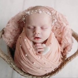 Zeroest Newborn Photography Wraps Baby Photoshoot Props 33.5" x 67" Pearl Raw Edge Wrap Headband for Infant Photos Outifts (Pale Peach)
