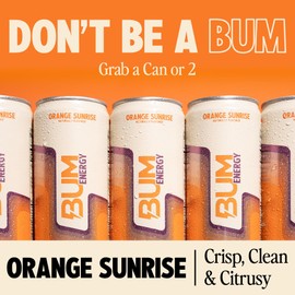 BUM Sugar-Free Energy Drink, Orange Sunrise - Lightly Carbonated & No Artificial Colors, Natural Caffeine & Citicoline for Energy & Focus, Brain Boost & Workout Sports Beverage - 12 oz, Pack of 12