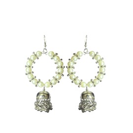 Traditional Oxidised Silver Long Jhumka Earrings with White Pearls – Lightweight German Silver Set for Women